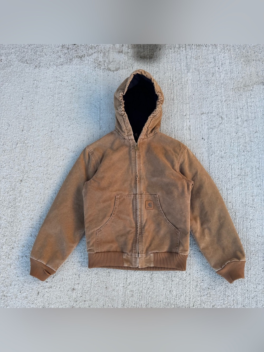 Carhartt Canvas Jacket Youth Sz L 10-12 YYJ130 BRN Quilt Lined Hooded Zip Up